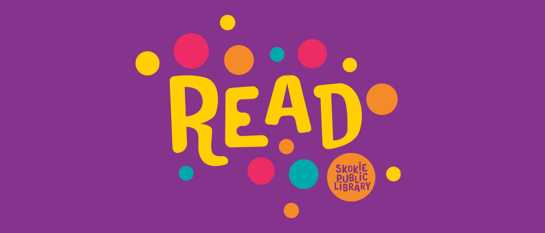 a purple rectangle in which the word "read" is shown in yellow, surrounded by colorful dots