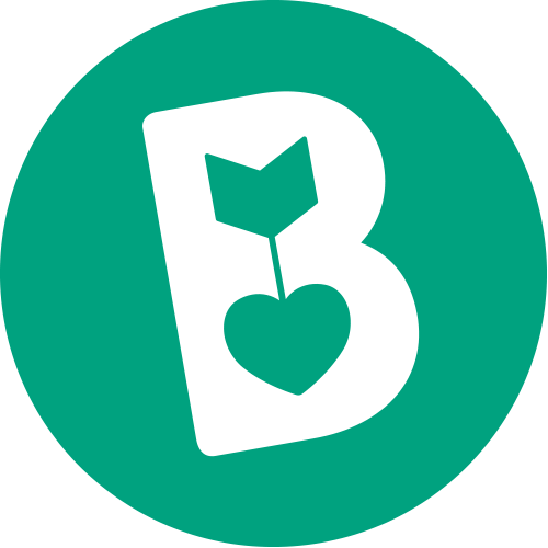 The letter "B" in a green circle with an arrow, whose point is shaped like a heart, running through it.