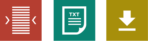 icon that highlights page margins, icon with a document that reads txt and download icon