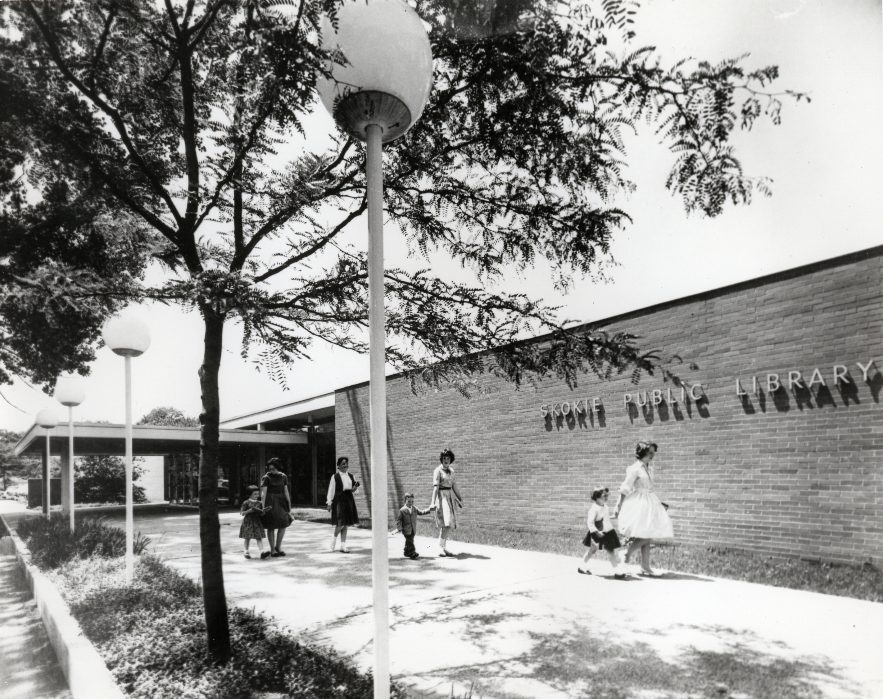 A black and white photograph of the library from 1960